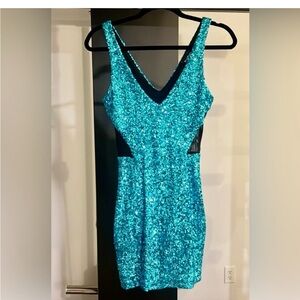 Blue Sequin Sleeveless Dress